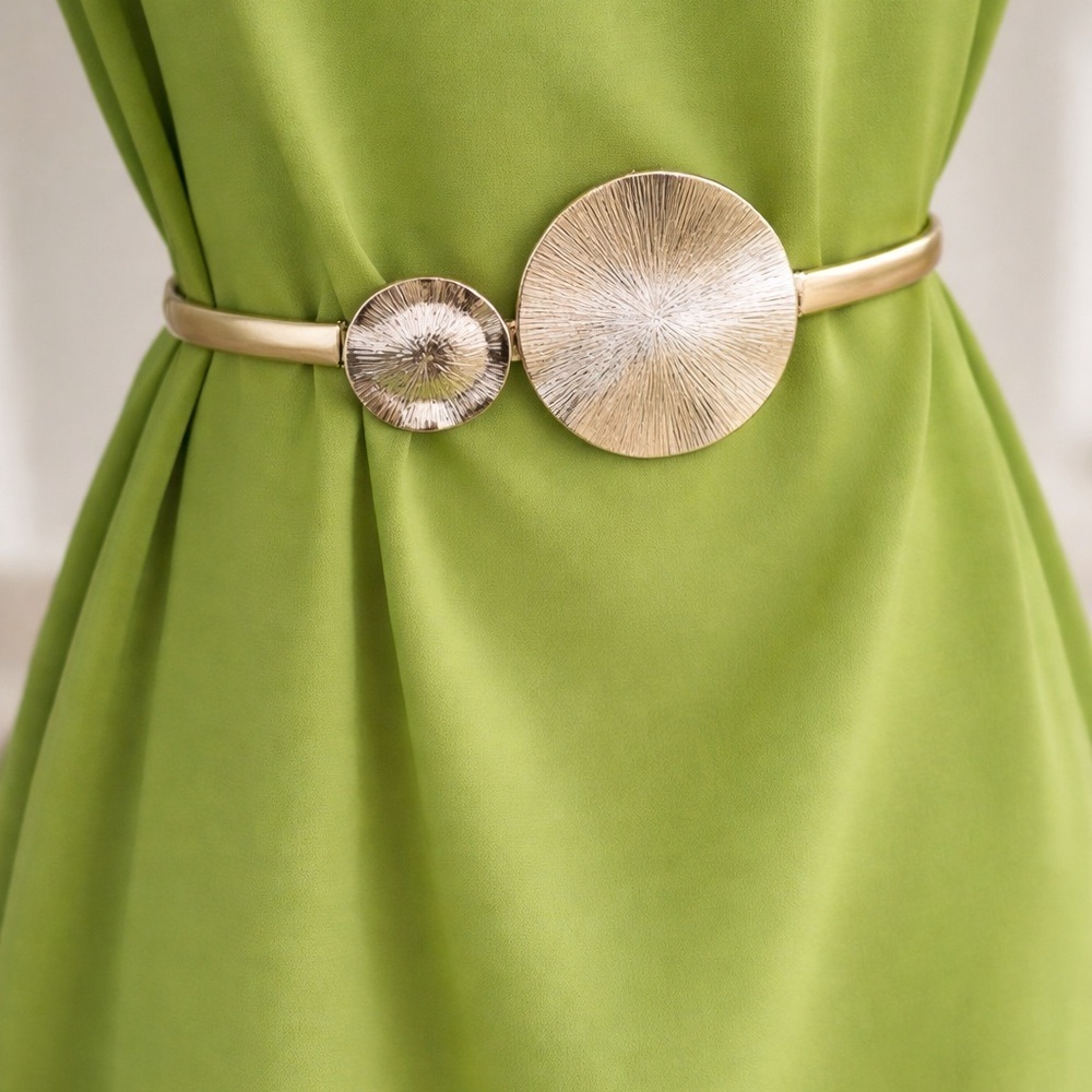 Textured Gold Round Buckle Belt – Minimalist Statement Waist Belt